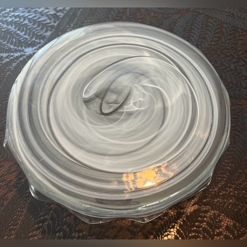Decorative Handblown Glass Cake Stand Grey/Black/White/Clear Swirl - Picture 2 of 7